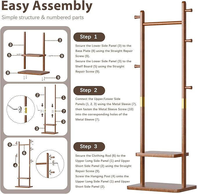 Solid Wood Coat Rack Clothes Rack, Coat Rack Freestanding - Image 8