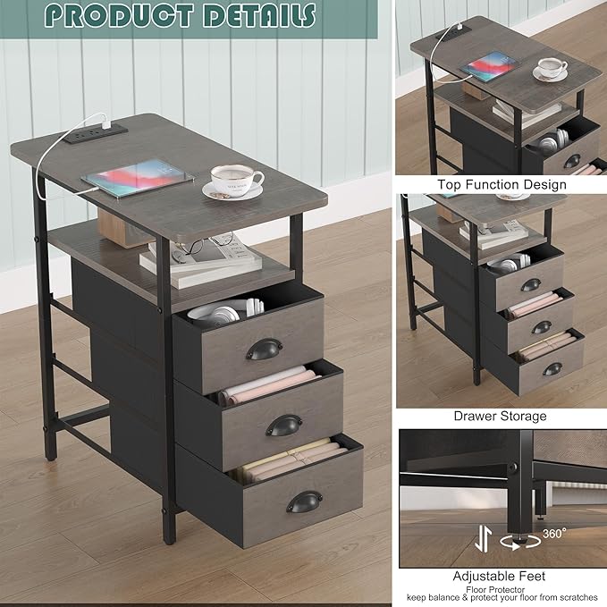 End Table with Charging Station, LED Side Tables with USB Ports and Outlets - Image 5