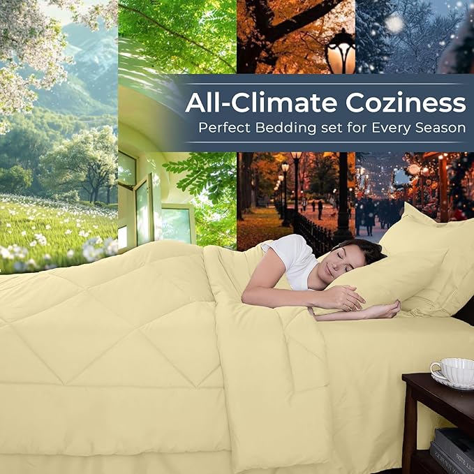 HEVUMYI Cream Yellow Full Comforter Set - Image 3