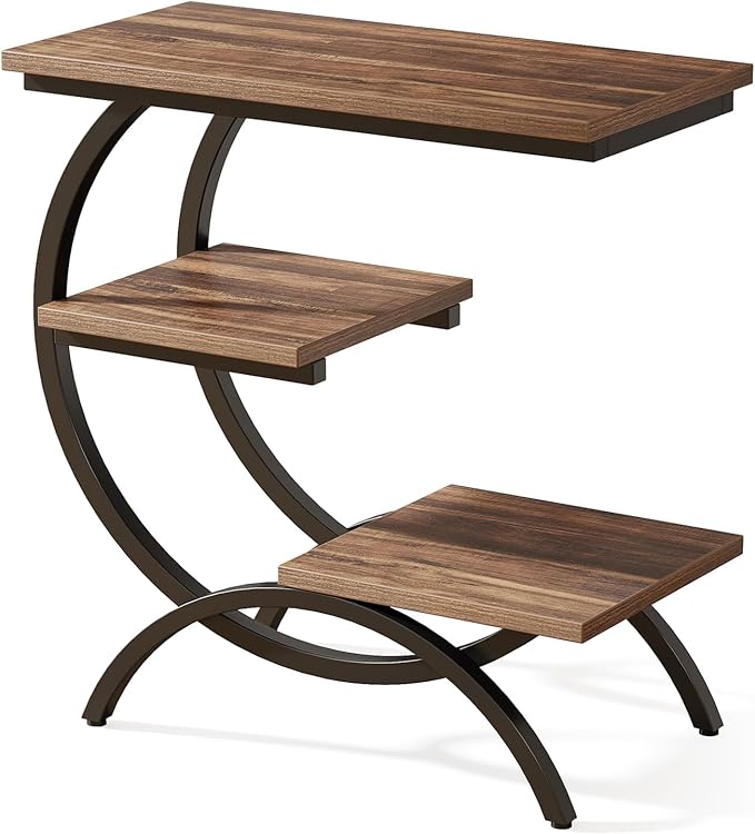 Tribesigns C-Shaped End Table, Industrial 3-Tier Small Side Table - Image 4