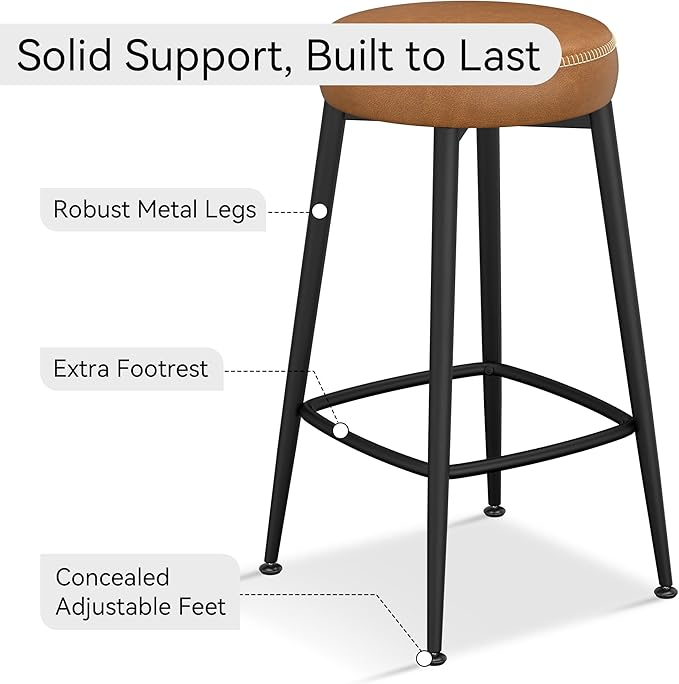 Counter Height Bar Stools, Upholstered Faux Leather Kitchen Counter Stools - Image 5