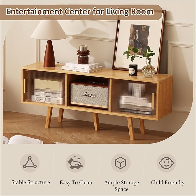 Bamboo TV Stand Entertainment Center- Mid-Century Modern Television Stand - Image 5
