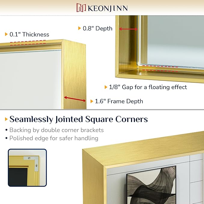 Keonjinn Brushed Shiny Gold Bathroom Mirror 22 x 30 Inch, Rectangle Gold Vanity - Image 3