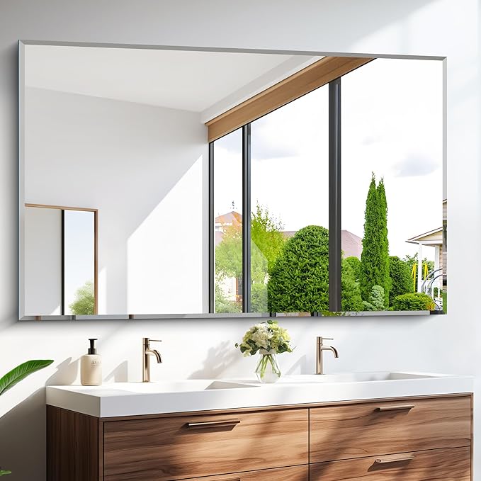 60x36 Large Beveled Mirror, Frameless Beveled Bathroom Mirrors by CILIBER