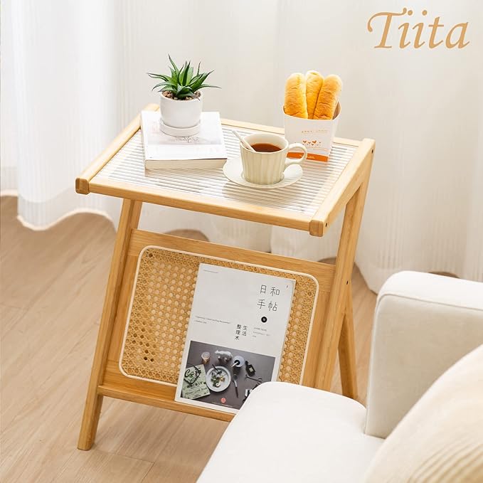 Tiita Rattan Side Table, Mid Century Nightstand, Bamboo Accent Bedside Tables - Image 5