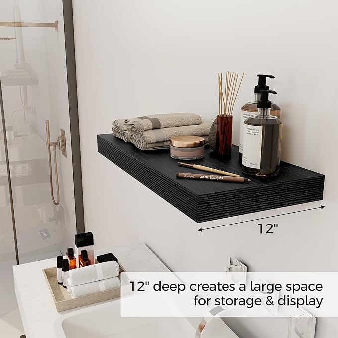 12 Inch Deep Black Floating Shelves, 24 x 12 Floating Shelf - Image 4