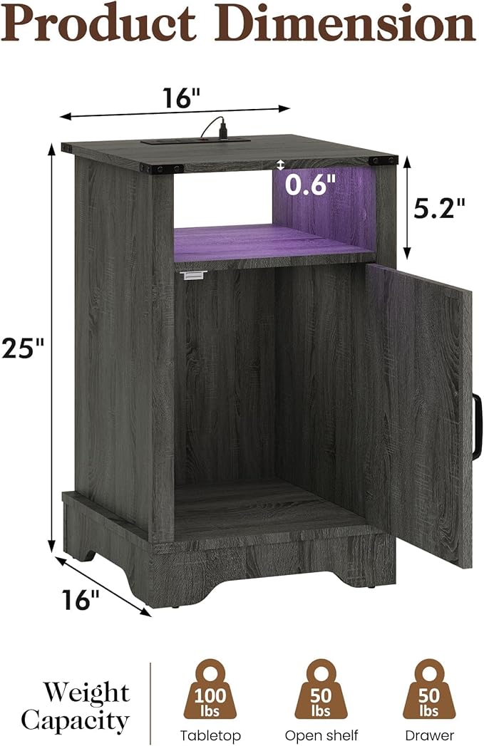 RoyalCraft Farmhouse Nightstand, Bedside Table Set of 1 - Image 2