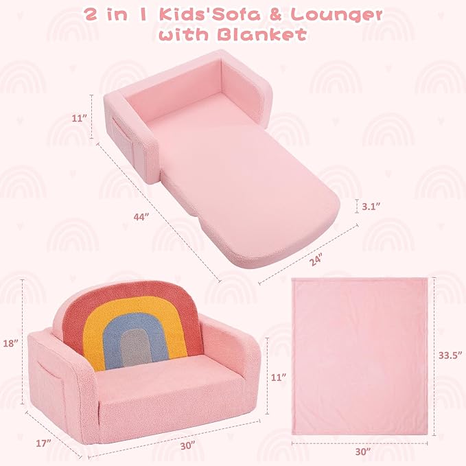 Extra Wide Kids Couch, 2-in-1 Soft Toddler Couch - Image 2