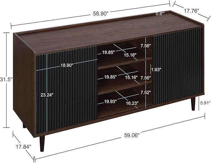 Manhattan Comfort Duane 59-Inch Ribbed Mid Century Modern Sideboard, Versatile - Image 3