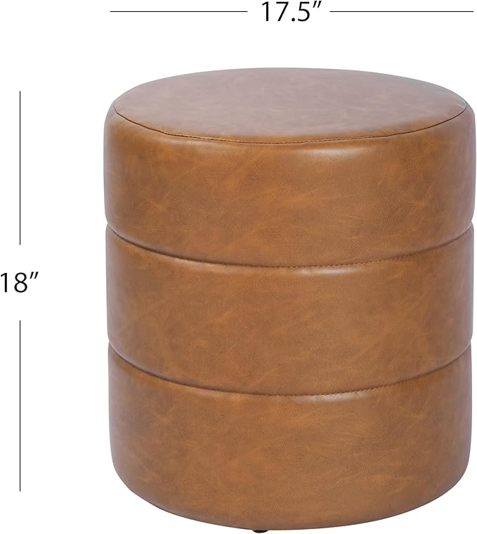 HomePop Upholstered Faux Leather Round Ottoman Home Décor | Round Pouf Foot - Image 3