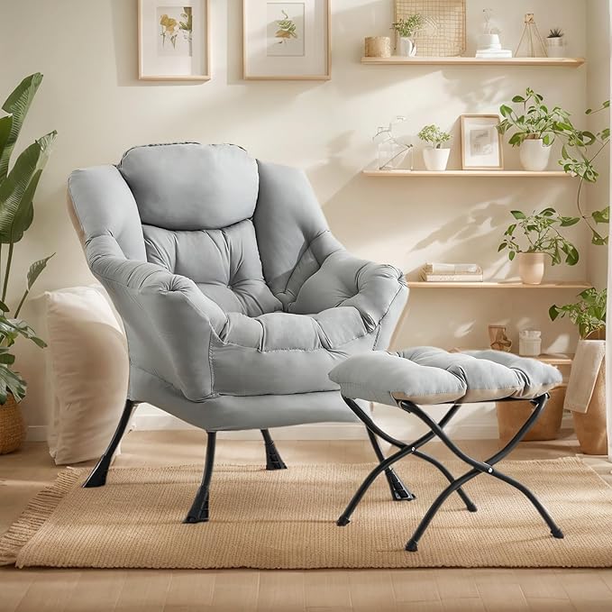 Lazy Chair with Ottoman, Large Modern Lounge Accent Chair with Armrests and - Image 2