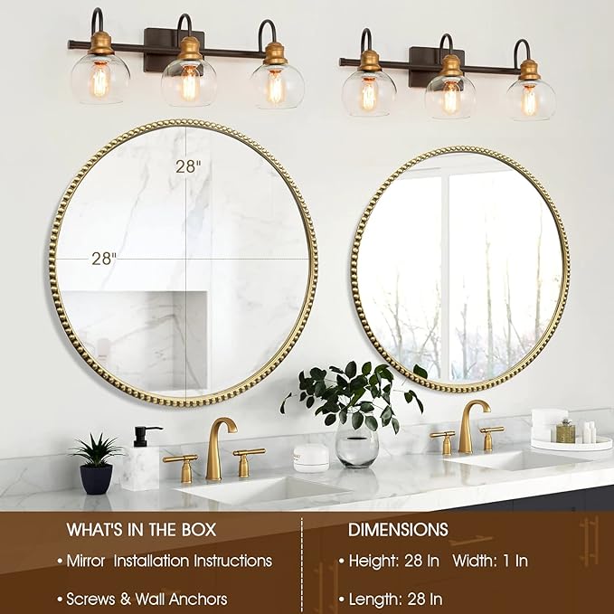 Round Bathroom Wall Mirror, Wall Mounted Large Circle Makeup Mirror - Image 5
