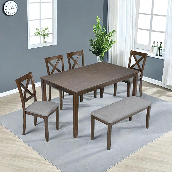 Dining Table Set, 6-Piece Modern Rectangular Dining Table & Chair Set - Image 6