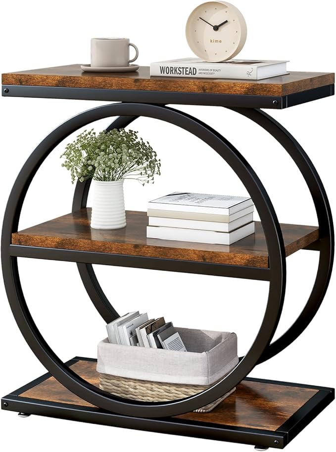 IBUYKE Narrow End Table with 3 Storage Shelves, Industrial Sofa Side Table by IBUYKE