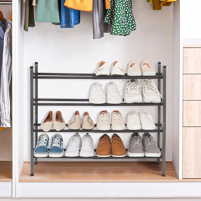 STORAGE MANIAC Expandable Shoe Rack, 16 Pairs Stackable Small Shoe Rack - Image 2