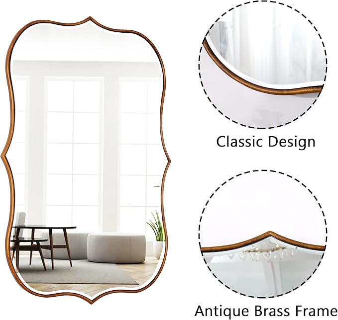 SHYFOY Antique Gold Mirrors for Wall Decor Decorative Wall Mirror Large 25" L x - Image 3