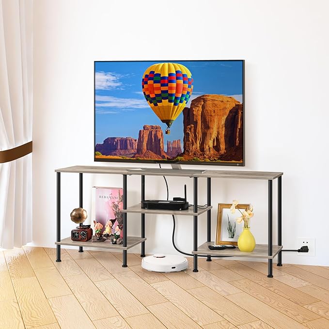 BTY Farmhouse TV Stand with Storage Industrial TV Console with Power Outlet - Image 5