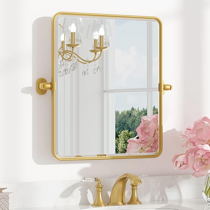 Keonjinn Gold Pivot Mirror Bathroom, 20x24 In Beveled Tilt Mirror Bathroom by Keonjinn