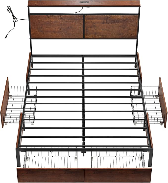 Full Bed Frame with Storage Headboard and 4 Drawers Bed Frame Full Size with - Image 7