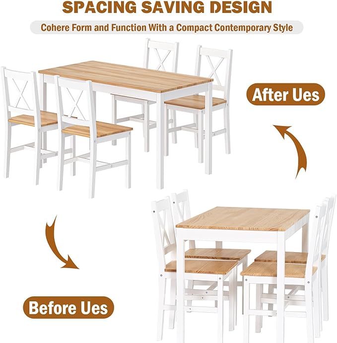 SogesPower Dining Table Set for 4, Wood Rectangular Kitchen Dining Table Set - Image 7
