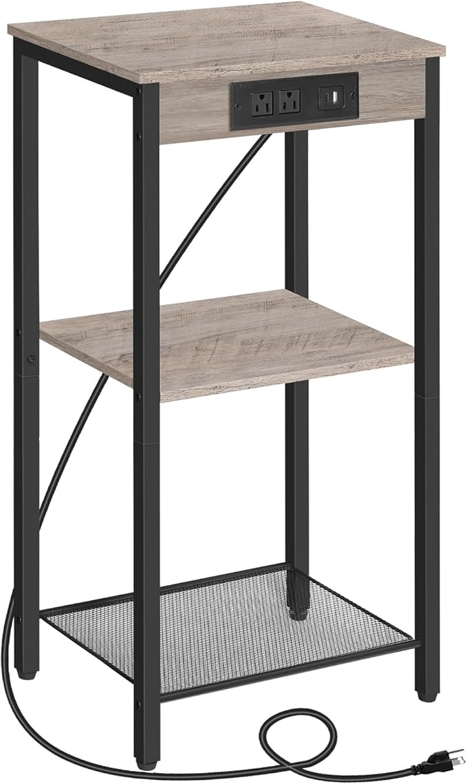 HOOBRO Tall End Table with Charging Station, 30 Inch Tall Nightstand, 3-Tier by HOOBRO