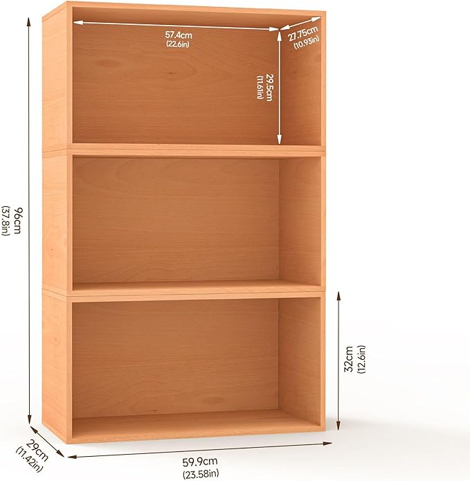 Sebastack 3 Cube Organizer Bookcase, Expandable Storage Shelves, Wooden Open - Image 2