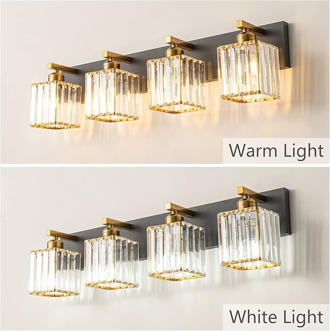 Modern Bathroom Vanity Light 4-Lights Black Gold Crystal Bathroom Wall Light - Image 2