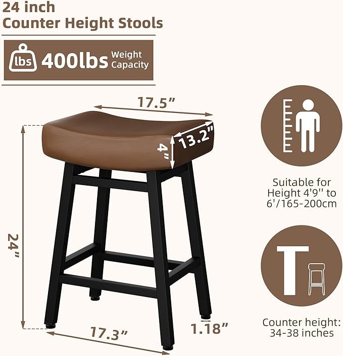 Counter Height Bar Stools Set of 2, 24 Inch Backless BarStools - Image 2