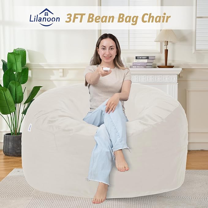 3FT Bean Bag Chair with Ultra Soft Velvet Cover Bean Bag Sofa with Memory Foam - Image 3