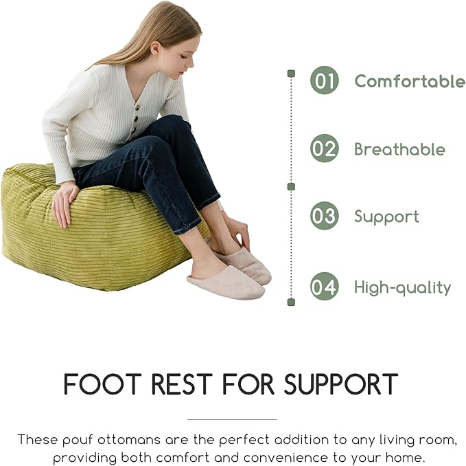 HIGOGOGO Square Stuffed Pouf Ottoman, Corduroy Poufs - Image 5