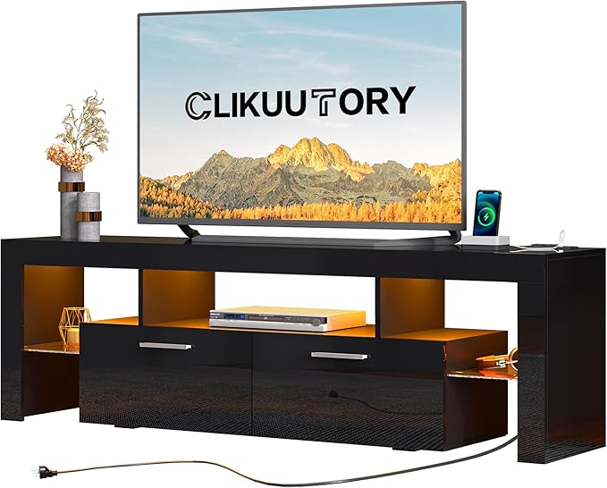 Clikuutory Modern LED Black 67 inch TV Stand by Turnyourhouseintoahome