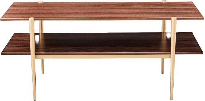 Shrine Rectangle Coffee Table, Mid-Century Modern Design, Two-Tier Walnut MDF - Image 3