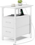 Vagusicc White End Table with Charging Station, Narrow Side Table, 23.8'' Tall by Vagusicc