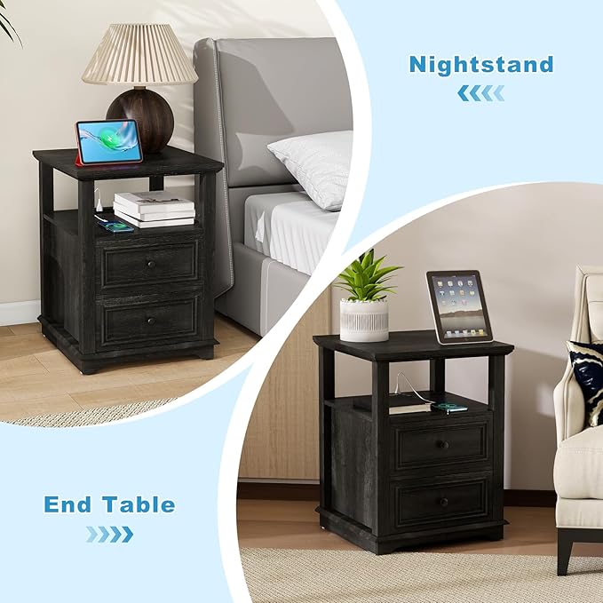 Vipbear Farmhouse Nightstand 18" Dark Gray End Table - Image 7