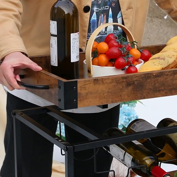 Bar Cart Serving Wine 3 Tier Home Rolling Rack - Image 6