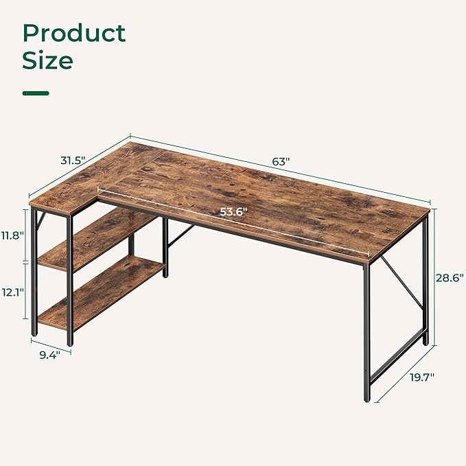 Huuger L Shaped Desk, 63 Inches Computer Desk - Image 3