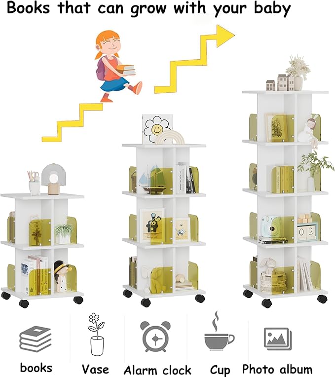VECELO 4-Tier Rotating Bookshelf, Modern Swivel Bookcase - Image 4