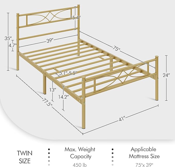 Yaheetech Twin Metal Bed Frame, Platform Bed Frame, Mattress Foundation - Image 2
