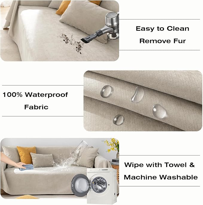 STACYPIK Waterproof Beige Sofa Cushion Covers Dog Couch Cover - Image 2