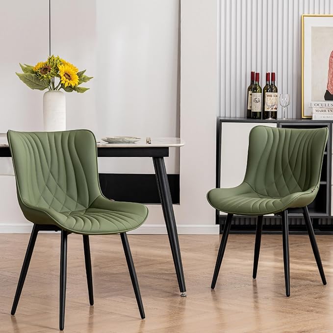 Kidol & Shellder Bean-Green Dining Chairs Set of 2, Upholstered Mid Century - Image 4