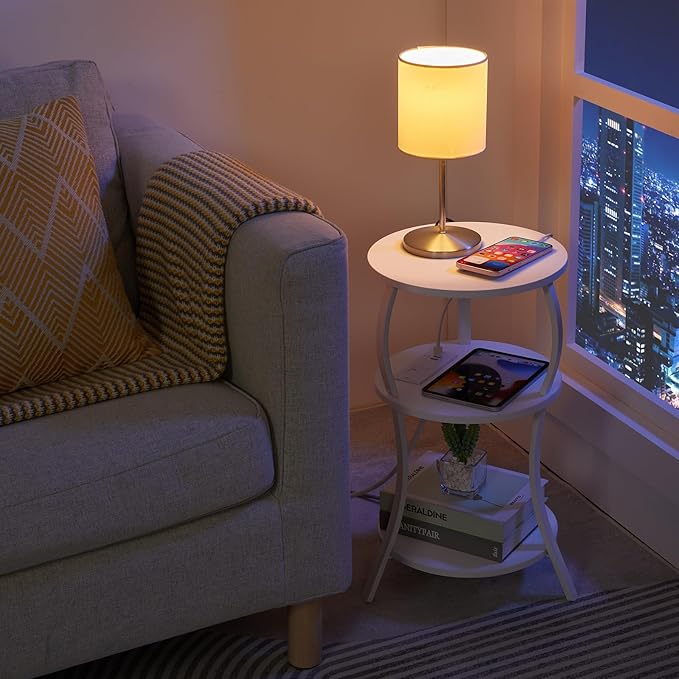 Small Round Side Table with Charging Station, 3-Tier Waist Circular End Table - Image 7