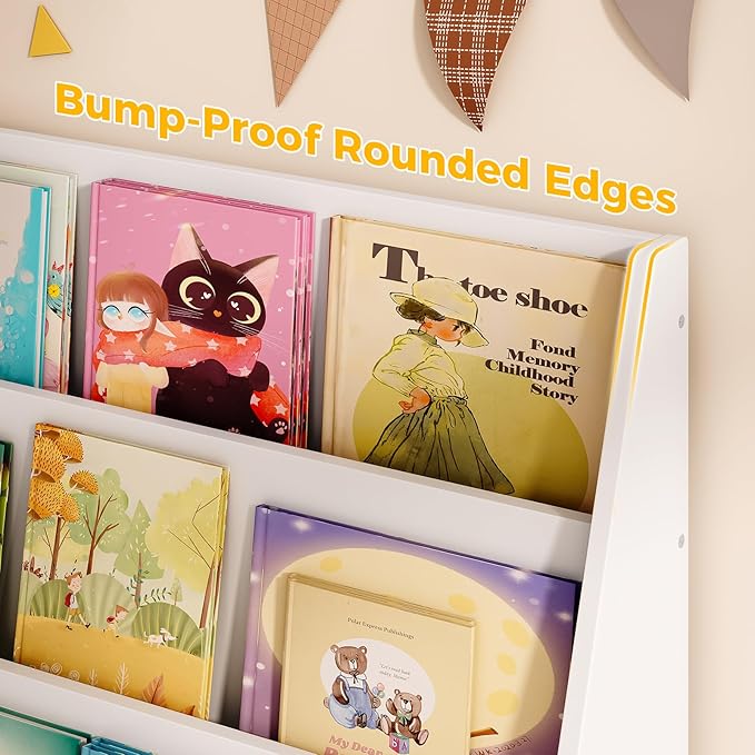 Tatub 4 Tier Kids Wooden Bookshelf, Toddler Sling Bookcase Montessori Bookshelf - Image 3