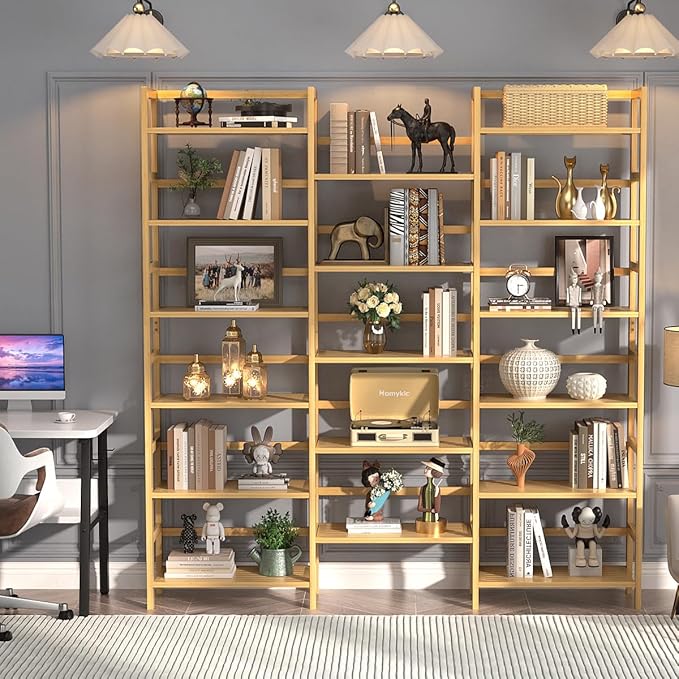 Homykic Bamboo Triple Wide Shallow Bookshelves and Bookcases, 6-Tier 6ft Tall - Image 6