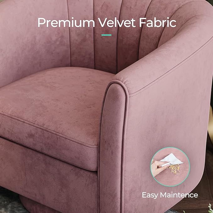 LINSY Swivel Accent Chair Ottoman Set: Velvet Small Barrel Chair - Image 6