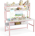 Aquzee Pink Desk with Hutch for Girls, 55in Computer Desk with Bookshelf for by Aquzee