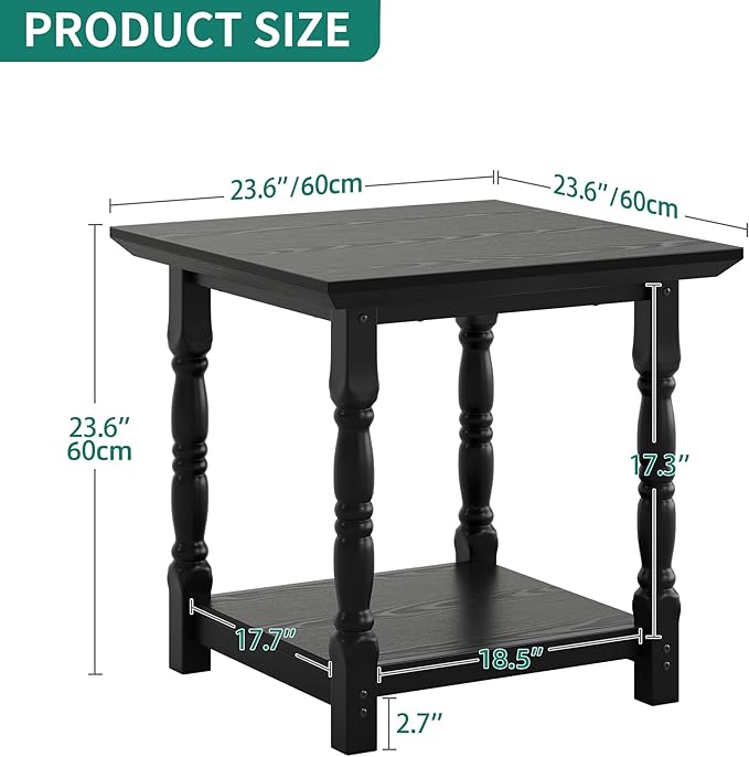 DWVO Farmhouse Square Coffee Table Set of 2, Antique Accent Side Table - Image 3