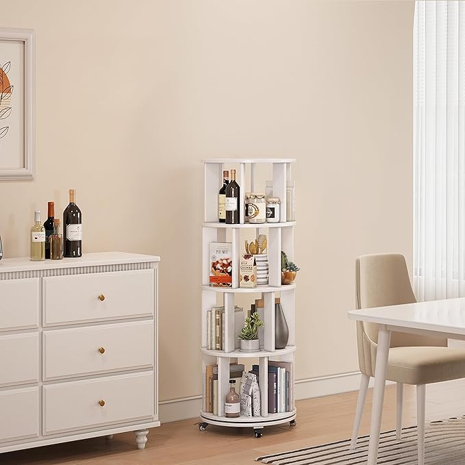 4 Tier Rotating Bookshelf Tower, 360 Spinning Bookcase Carousel - Image 9