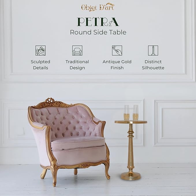 Small Round Gold Side Table by Objet D’Art, Cocktail and Drink Table - Image 2