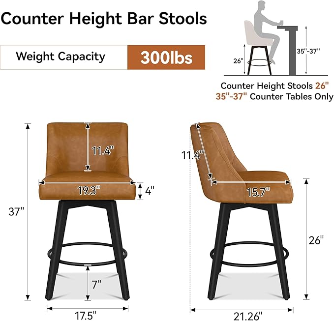 Counter Height Bar Stools Set of 2, Modern Swivel Barstools - Image 2