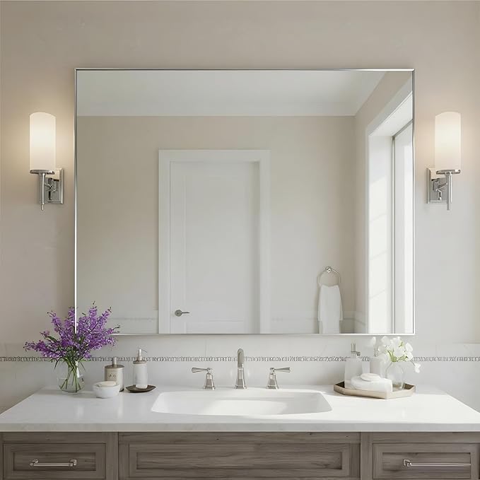 27x36 Inch Nickel Bathroom Mirror - Image 3